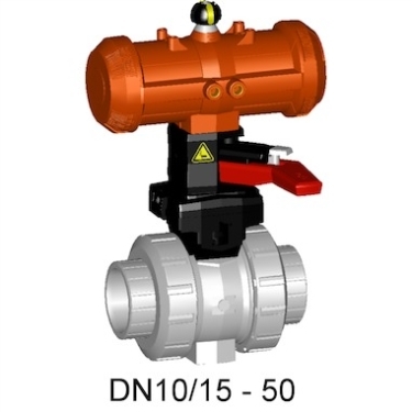 +GF+230型氣動球閥 PVC-C FC（常關(guān)） 帶手動應(yīng)急手柄 氣動球閥